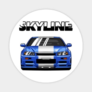 Nissan Skyline r34 GTR White Grey and Blue, JDM Car Magnet